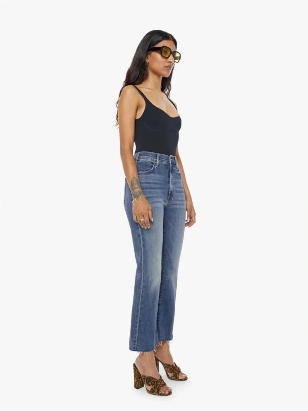 Mother Lil Hustler Ankle Fray Petite Healing Jar Medium Wash High-Rise Jeans